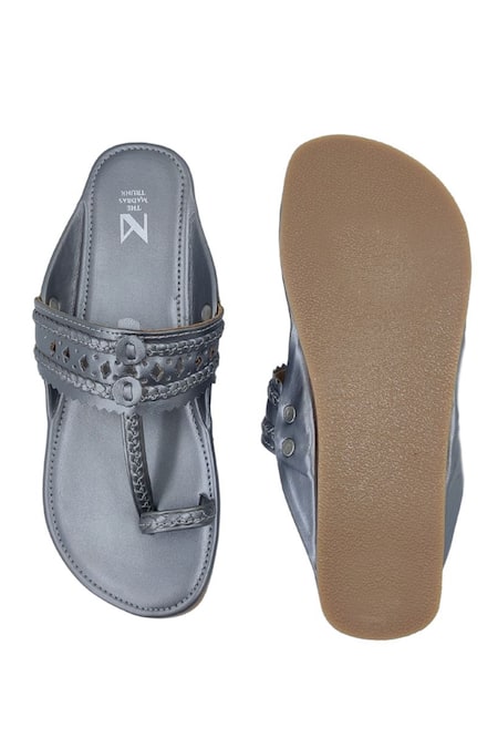 Shop_The Madras Trunk_Silver Leather Cutwork Strap Kolhapuris _at_Aza_Fashions