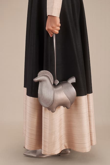 Ampm Silver Raahi Metallic Handle Bag 