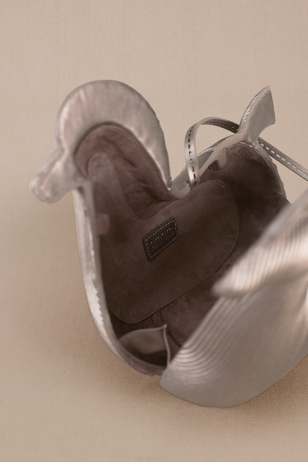 Ampm Silver Raahi Metallic Handle Bag at Aza Fashions Ampm_Silver Raahi Metallic Handle Bag _at_Aza_Fashions