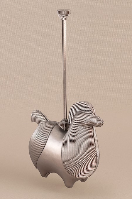 Shop Ampm Silver Raahi Metallic Handle Bag Shop_Ampm_Silver Raahi Metallic Handle Bag