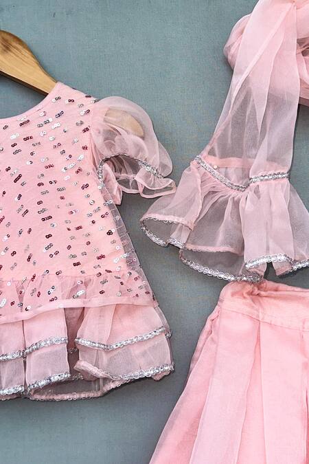 Label Neeti_Pink Organza Sequins And Zari Lace Embellished Lehenga Blouse Set _Online_at_Aza_Fashions