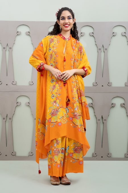 Lila Floral Jaal Pattern Kurta Pant Set 