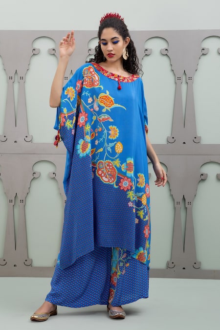 Lila Floral Blossom Pattern Flared Kurta With Pant 