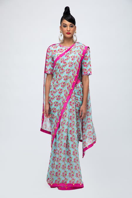 Lila Zia Floral Print Saree With Blouse 