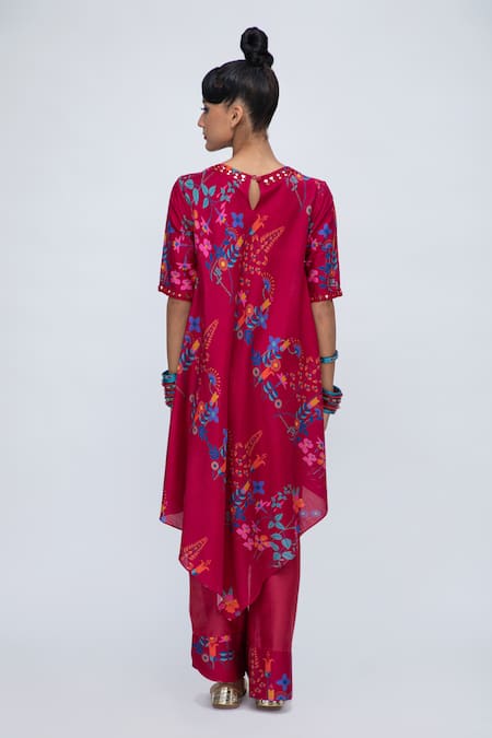 Lila Elena Asymmetric Printed Kurta Pant Set 