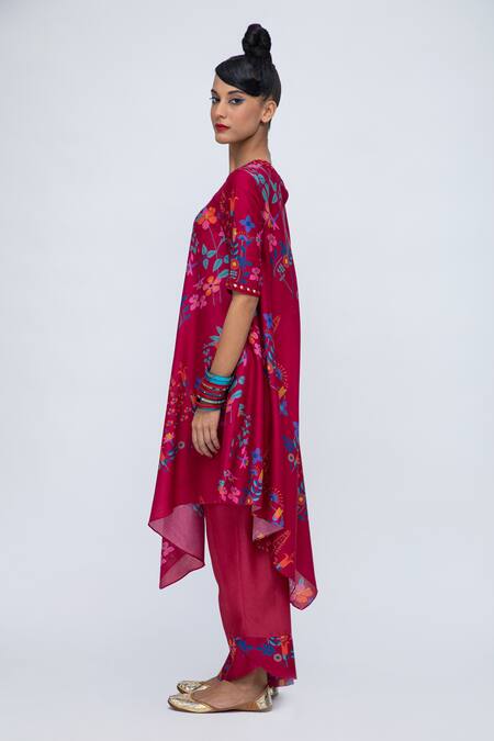 Buy Lila Red Cotton, Silk Mirrors, Embroidery Elena Asymmetric Printed Kurta Pant Set Online at Aza Fashions Buy_Lila_Red Cotton, Silk Mirrors, Embroidery Elena Asymmetric Printed Kurta Pant Set _Online_at_Aza_Fashions