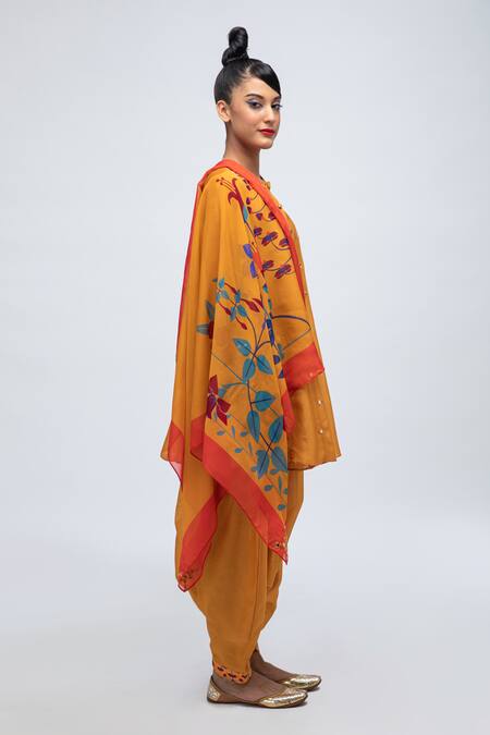 Buy_Lila_Yellow Cotton, Silk, Chiffon Kripi Panelled Kalidaar Kurta Salwar Set_Online_at_Aza_Fashions