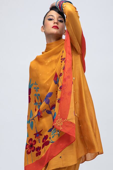 Shop_Lila_Yellow Cotton, Silk, Chiffon Kripi Panelled Kalidaar Kurta Salwar Set_Online_at_Aza_Fashions