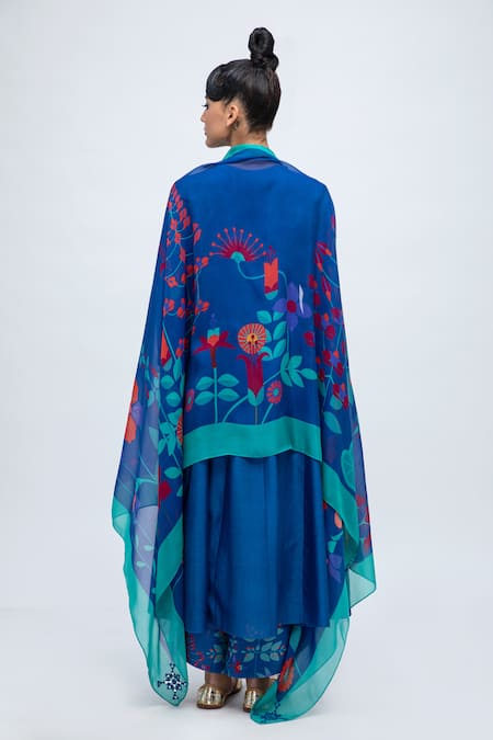 Shop Lila Blue Cotton Satin, Cotton, Silk, Organza Neelam Embroidered Anarkali Pant Set at Aza Fashions Shop_Lila_Blue Cotton Satin, Cotton, Silk, Organza Neelam Embroidered Anarkali Pant Set_at_Aza_Fashions