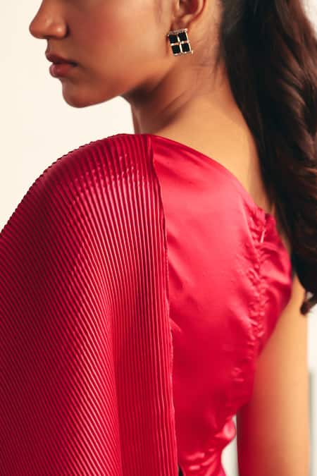 Shop_Reeti Arneja - Theklub_Pink Satin Asymmetric Evara Pleated Jumpsuit _Online_at_Aza_Fashions