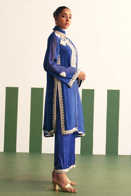 Buy Reeti Arneja - Theklub Blue Organza, Cotton Satin Embroidery Round Neck Irina Yoke Kurta Palazzo Set Online at Aza Fashions Buy_Reeti Arneja - Theklub_Blue Organza, Cotton Satin Embroidery Round Neck Irina Yoke Kurta Palazzo Set _Online_at_Aza_Fashions