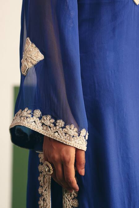 Shop Reeti Arneja - Theklub Blue Organza, Cotton Satin Embroidery Round Neck Irina Yoke Kurta Palazzo Set Online at Aza Fashions Shop_Reeti Arneja - Theklub_Blue Organza, Cotton Satin Embroidery Round Neck Irina Yoke Kurta Palazzo Set _Online_at_Aza_Fashions