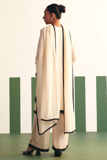 Shop Reeti Arneja - Theklub Ivory Organza, Cotton Satin Embroidery Round Irina Geometric Kurta Palazzo Set at Aza Fashions Shop_Reeti Arneja - Theklub_Ivory Organza, Cotton Satin Embroidery Round Irina Geometric Kurta Palazzo Set _at_Aza_Fashions