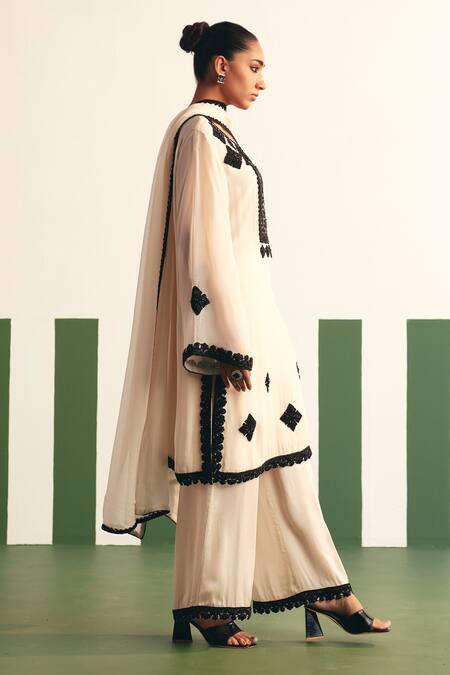 Buy Reeti Arneja - Theklub Ivory Organza, Cotton Satin Embroidery Round Irina Geometric Kurta Palazzo Set Online at Aza Fashions Buy_Reeti Arneja - Theklub_Ivory Organza, Cotton Satin Embroidery Round Irina Geometric Kurta Palazzo Set _Online_at_Aza_Fashions