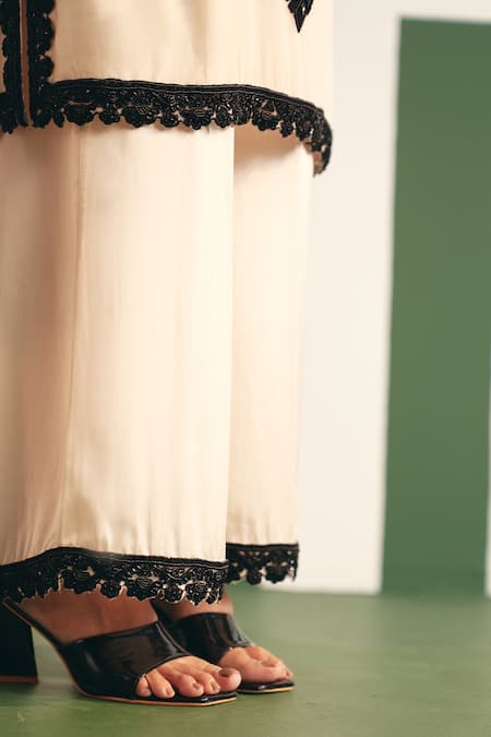 Reeti Arneja - Theklub Ivory Organza, Cotton Satin Embroidery Round Irina Geometric Kurta Palazzo Set at Aza Fashions Reeti Arneja - Theklub_Ivory Organza, Cotton Satin Embroidery Round Irina Geometric Kurta Palazzo Set _at_Aza_Fashions