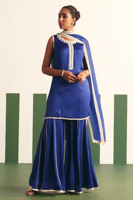Buy Reeti Arneja - Theklub Blue Cotton Satin, Organza Sequins Enora Placement Embroidered Kurta Sharara Set Online at Aza Fashions Buy_Reeti Arneja - Theklub_Blue Cotton Satin, Organza Sequins Enora Placement Embroidered Kurta Sharara Set _Online_at_Aza_Fashions
