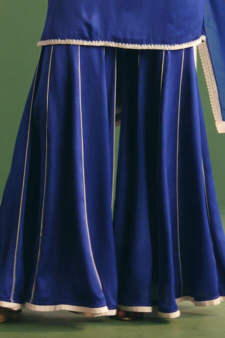 Shop Reeti Arneja - Theklub Blue Cotton Satin, Organza Sequins Enora Placement Embroidered Kurta Sharara Set Online at Aza Fashions Shop_Reeti Arneja - Theklub_Blue Cotton Satin, Organza Sequins Enora Placement Embroidered Kurta Sharara Set _Online_at_Aza_Fashions