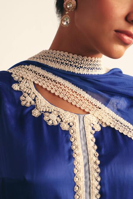 Reeti Arneja - Theklub Blue Cotton Satin, Organza Sequins Enora Placement Embroidered Kurta Sharara Set at Aza Fashions Reeti Arneja - Theklub_Blue Cotton Satin, Organza Sequins Enora Placement Embroidered Kurta Sharara Set _at_Aza_Fashions