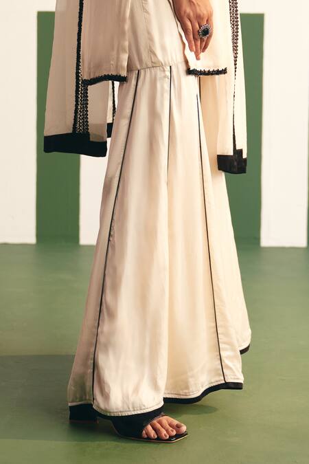 Buy_Reeti Arneja - Theklub_Ivory Cotton Satin, Organza Sequins Enora Embroidered Yoke Kurta Sharara Set _Online_at_Aza_Fashions