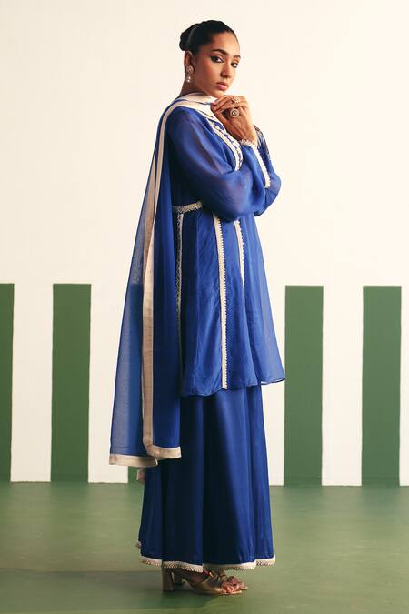 Buy Reeti Arneja - Theklub Blue Organza, Cotton Satin Sequins, Cut Blair Floral Yoke Anarkali Sharara Set Online at Aza Fashions Buy_Reeti Arneja - Theklub_Blue Organza, Cotton Satin Sequins, Cut Blair Floral Yoke Anarkali Sharara Set _Online_at_Aza_Fashions