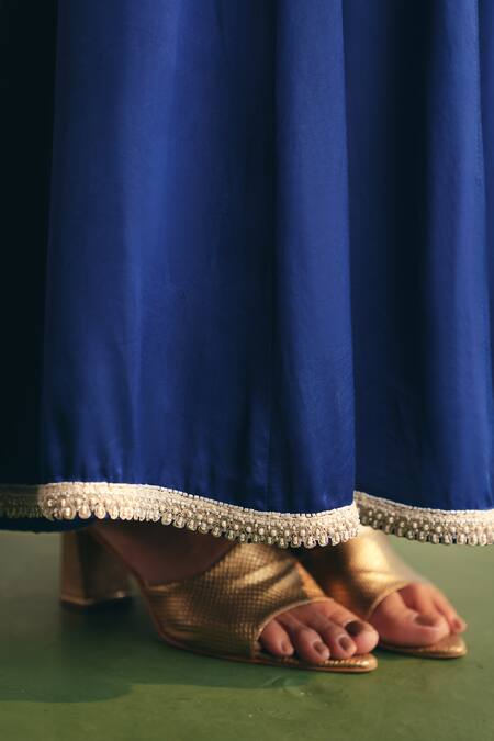 Buy Reeti Arneja - Theklub Blue Organza, Cotton Satin Sequins, Cut Blair Floral Yoke Anarkali Sharara Set Buy_Reeti Arneja - Theklub_Blue Organza, Cotton Satin Sequins, Cut Blair Floral Yoke Anarkali Sharara Set