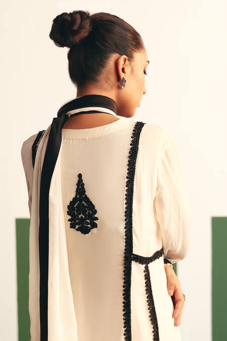 Buy_Reeti Arneja - Theklub_Ivory Organza, Cotton Satin Sequins, Cut Blair Flower Yoke Anarkali Sharara Set _Online_at_Aza_Fashions