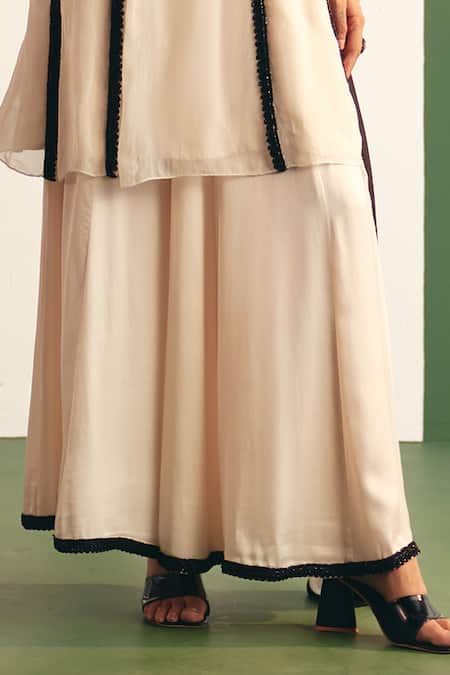 Reeti Arneja - Theklub_Ivory Organza, Cotton Satin Sequins, Cut Blair Flower Yoke Anarkali Sharara Set _at_Aza_Fashions