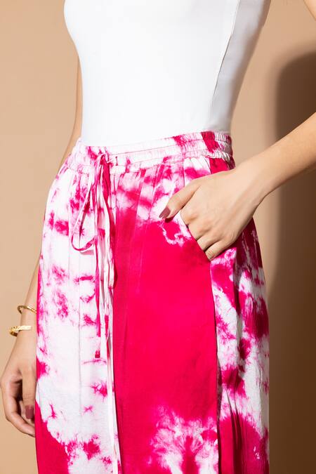 Zeefaa_Magenta Modal Satin Tie-dye Pattern Pant_Online_at_Aza_Fashions