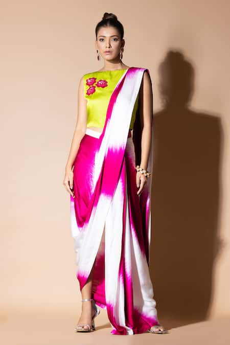 Zeefaa Pre-Draped Saree With Hand Embroidered Crop Top 