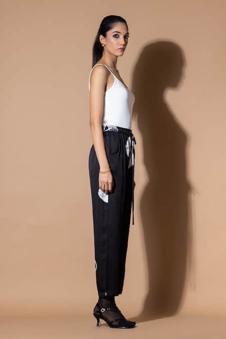 Zeefaa_Black Modal Satin Abstract Pattern Straight Pant_Online_at_Aza_Fashions