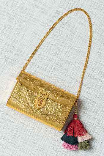 Riti_Gold Floral Paatr Letter Box Shaped Purse_Online_at_Aza_Fashions