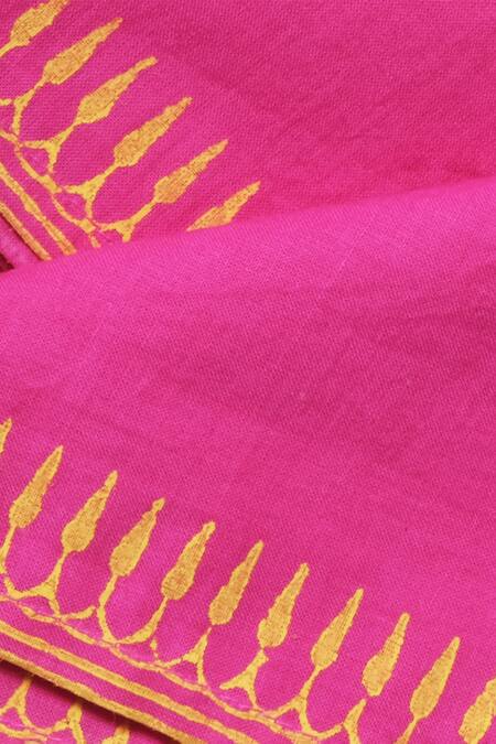 Shop Inheritance India Pink 100% Cotton Hand Block Printed Border Napkins - Set Of 4 at Aza Fashions Shop_Inheritance India_Pink 100% Cotton Hand Block Printed Border Napkins - Set Of 4_at_Aza_Fashions