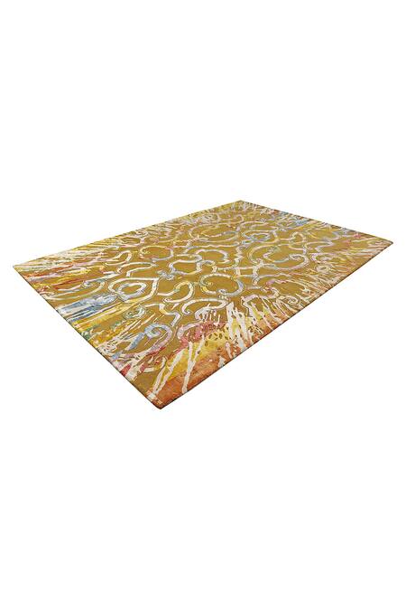 Qaaleen Beige Viscose Silk, New Zealand Wool Embossed Hand Tufted Carpet Online at Aza Fashions Qaaleen_Beige Viscose Silk, New Zealand Wool Embossed Hand Tufted Carpet_Online_at_Aza_Fashions