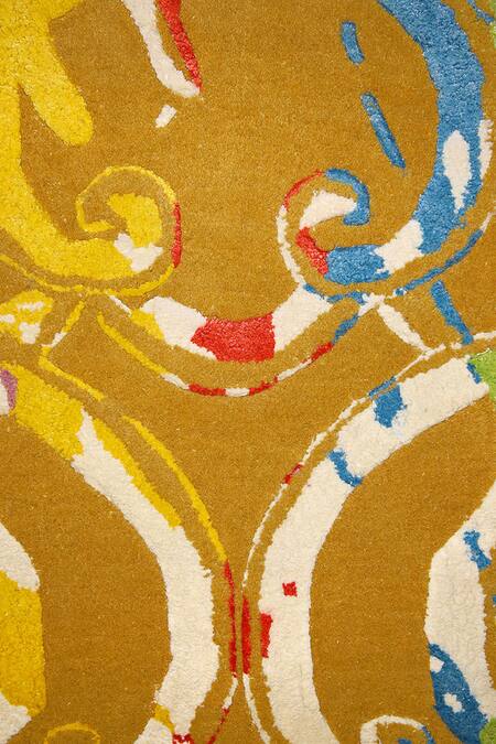 Buy Qaaleen Beige Viscose Silk, New Zealand Wool Embossed Hand Tufted Carpet Online at Aza Fashions Buy_Qaaleen_Beige Viscose Silk, New Zealand Wool Embossed Hand Tufted Carpet_Online_at_Aza_Fashions