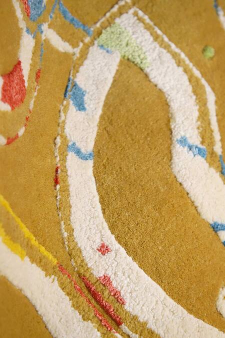 Shop Qaaleen Beige Viscose Silk, New Zealand Wool Embossed Hand Tufted Carpet Online at Aza Fashions Shop_Qaaleen_Beige Viscose Silk, New Zealand Wool Embossed Hand Tufted Carpet_Online_at_Aza_Fashions