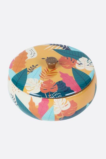 Buy_Brick Brown_Brown Wood Printed Floral Roti Box_Online_at_Aza_Fashions