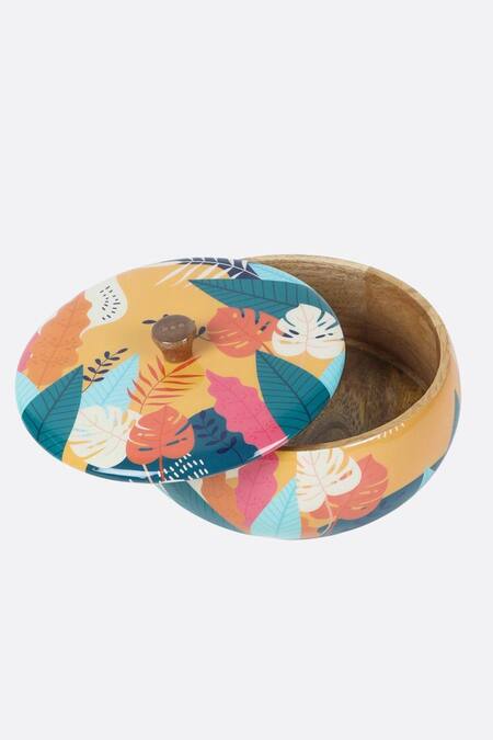 Brick Brown_Brown Wood Printed Floral Roti Box_at_Aza_Fashions