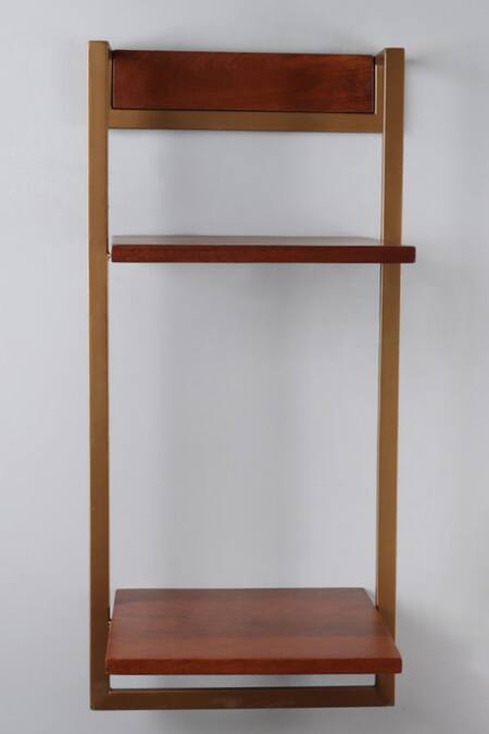 Brick Brown_Brown Wood Gemmy Cinnamon Vertical Wall Shelf_Online_at_Aza_Fashions