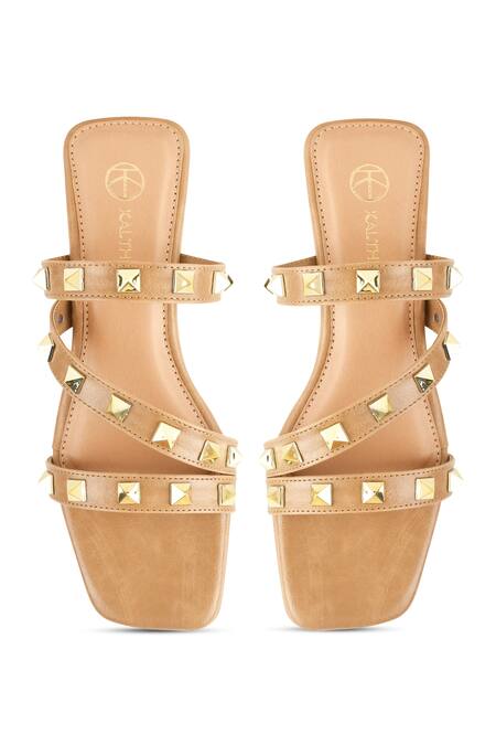 Buy_Kaltheos_Beige Embellished Cube Square Toe Wedges_Online_at_Aza_Fashions