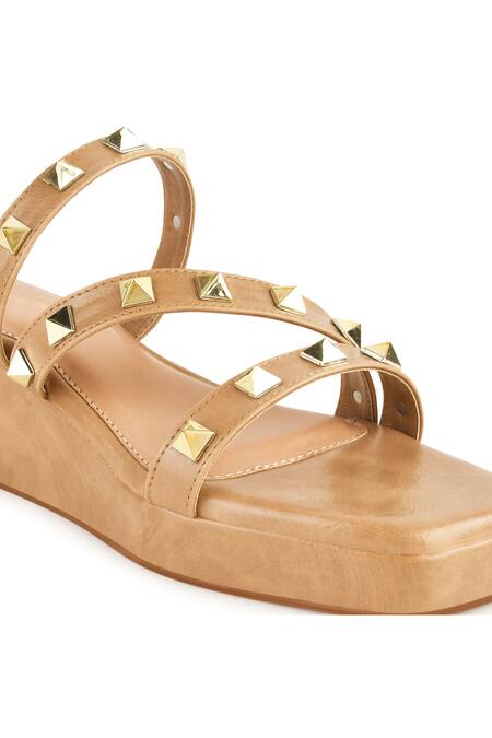 Kaltheos_Beige Embellished Cube Square Toe Wedges_at_Aza_Fashions