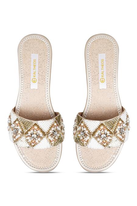 Buy_Kaltheos_Gold Embellished Cynthia Bead Block Heels_Online_at_Aza_Fashions
