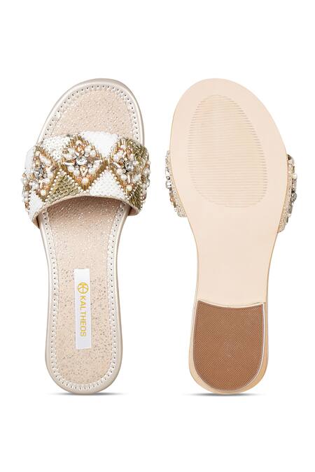 Shop_Kaltheos_Gold Embellished Cynthia Bead Block Heels_Online_at_Aza_Fashions