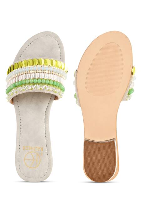 Kaltheos_White Beads, Sequins, Cut Work Cynthia Strap Embellished Block Heels_Online_at_Aza_Fashions