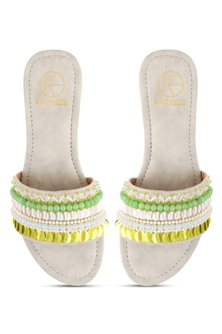 Buy_Kaltheos_White Beads, Sequins, Cut Work Cynthia Strap Embellished Block Heels_Online_at_Aza_Fashions