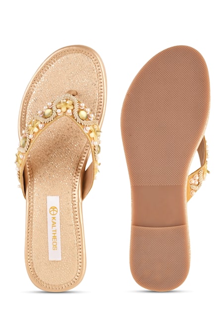 Kaltheos Gold Embroidery Elena Flower Embellished Wedges Online at Aza Fashions Kaltheos_Gold Embroidery Elena Flower Embellished Wedges_Online_at_Aza_Fashions