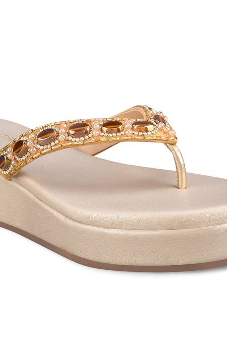 Shop_Kaltheos_Gold Embellished Elena Stone Strap Wedges