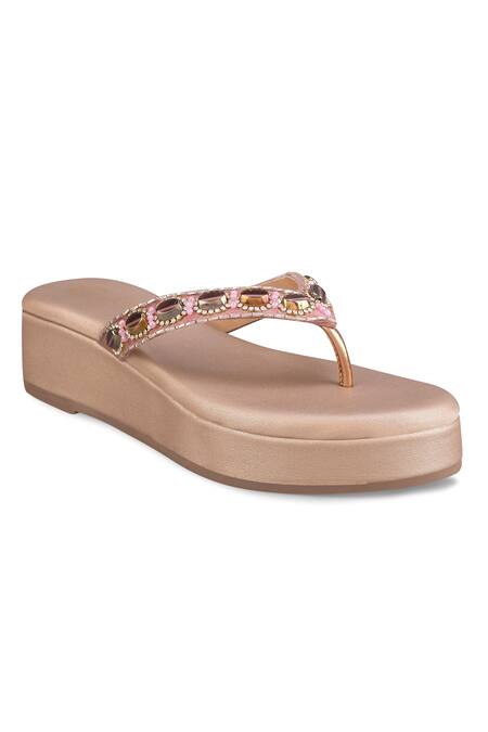 Shop_Kaltheos_Gold Embellished Elena Strap Wedges_Online_at_Aza_Fashions