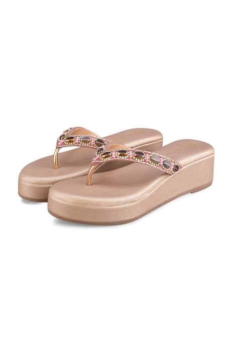 Buy_Kaltheos_Gold Embellished Elena Strap Wedges