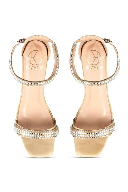 Buy Gold Embellished Fiona Swarovski Strap Heels by Kaltheos