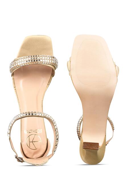Buy_Kaltheos_Gold Embellished Fiona Swarovski Strap Heels_Online_at_Aza_Fashions